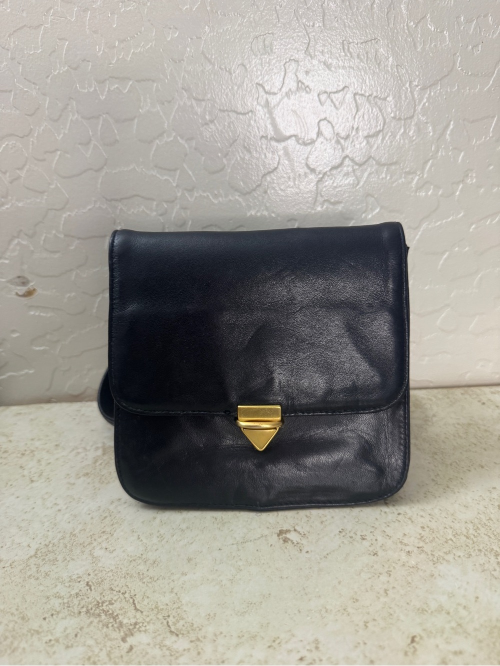 Perlina Black Leather Mini Bag with Gold Clasp